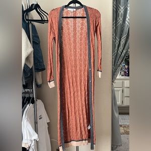 Forever 21 Coral Woven Long-Line Cardigan with Pockets